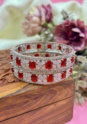 Red American Design Metal And Plastic Wedding Chuda Bangle Set