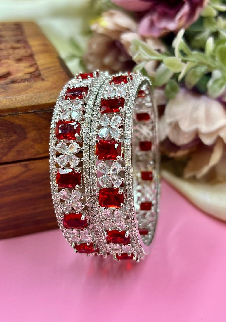Red American Design Metal And Plastic Wedding Chuda Bangle Set