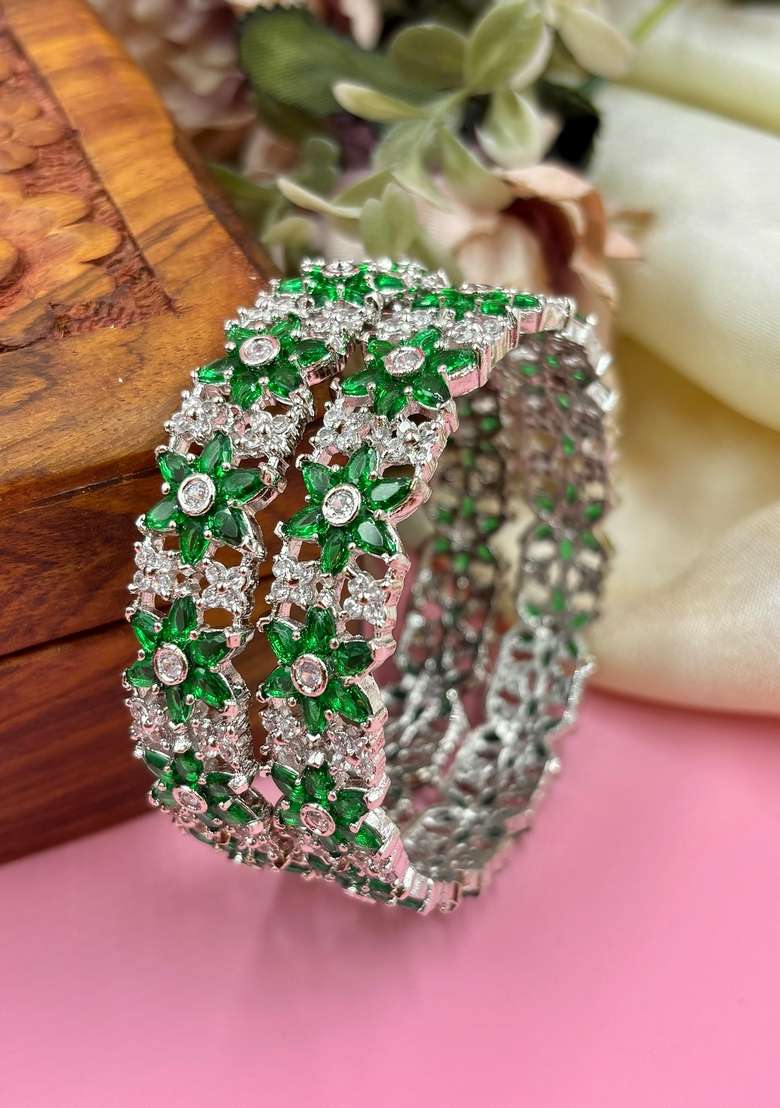 Green American Design Metal And Plastic Wedding Chuda Bangle Set - Indya