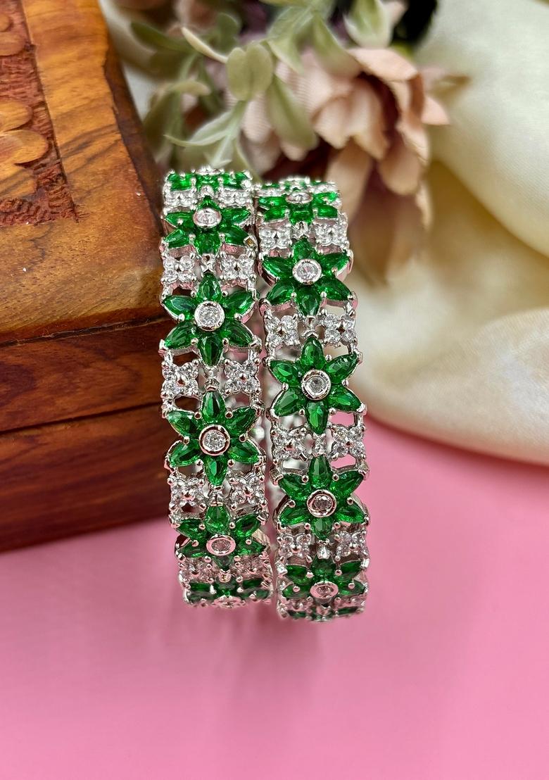 Green American Design Metal And Plastic Wedding Chuda Bangle Set