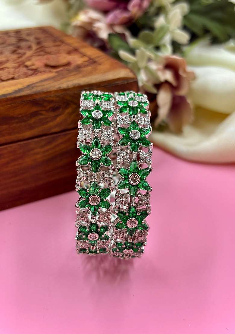 Green American Design Metal And Plastic Wedding Chuda Bangle Set - Indya