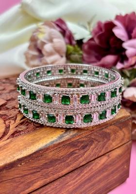 Green American Design Metal And Plastic Wedding Chuda Bangle Set