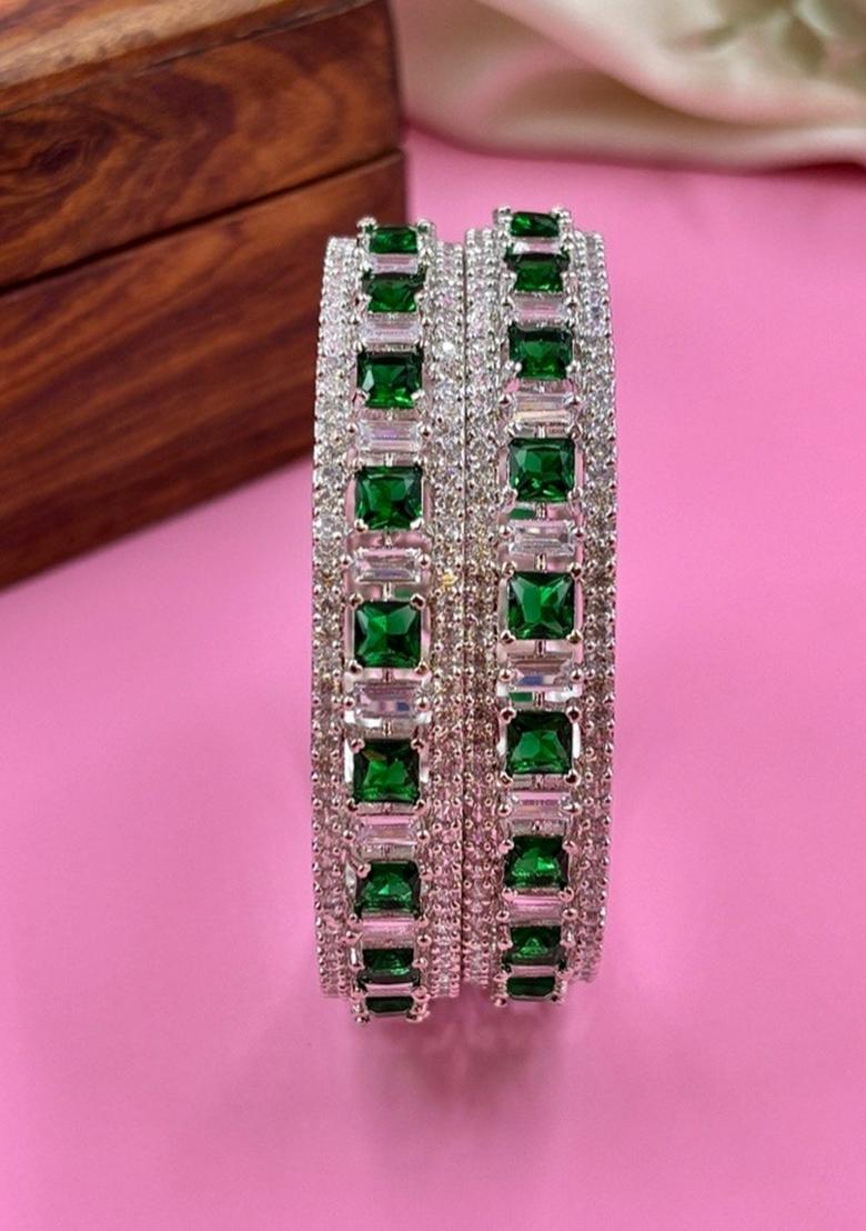 Green American Design Metal And Plastic Wedding Chuda Bangle Set