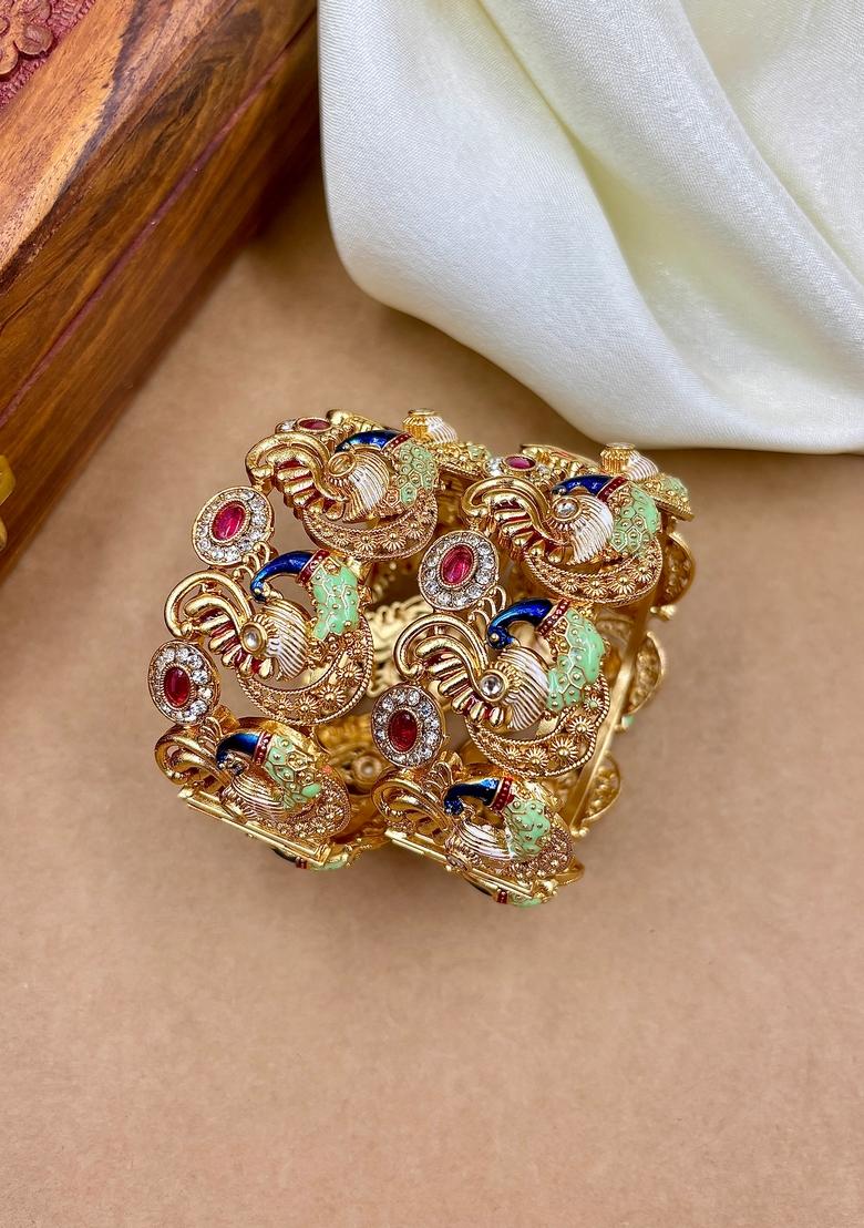 Golden Rajwadi Metal And Plastic Wedding Chuda Bangle Set