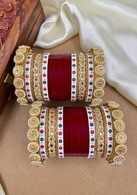 Red Punjabi Chuda Metal And Plastic Wedding Chuda Bangle Set