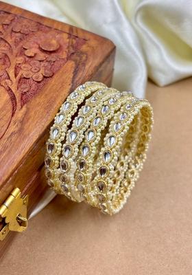 Golden Pearl And Kundan Metal And Plastic Wedding Chuda Bangle Set