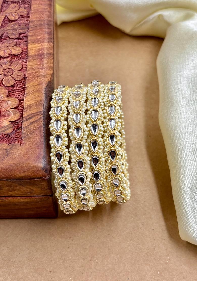 Golden Pearl And Kundan Metal And Plastic Wedding Chuda Bangle Set