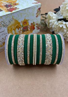 Green Velvet Metal And Plastic Wedding Chuda Bangle Set