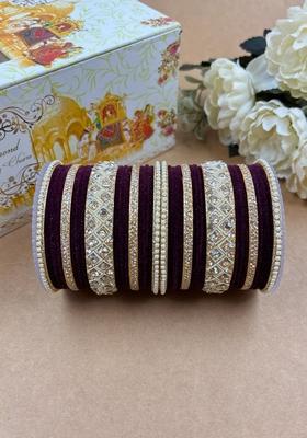 Wine Velvet Metal And Plastic Wedding Chuda Bangle Set