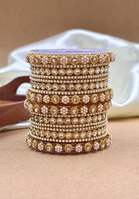 Golden Kundan Metal Metal And Plastic Wedding Chuda Bangle Set