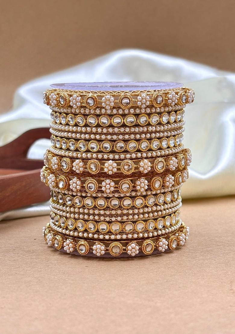 Golden Kundan Metal Metal And Plastic Wedding Chuda Bangle Set