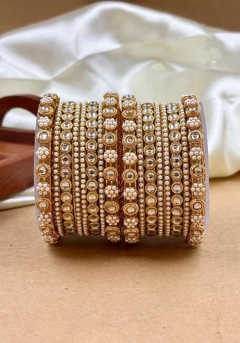 Golden Kundan Metal Metal And Plastic Wedding Chuda Bangle Set