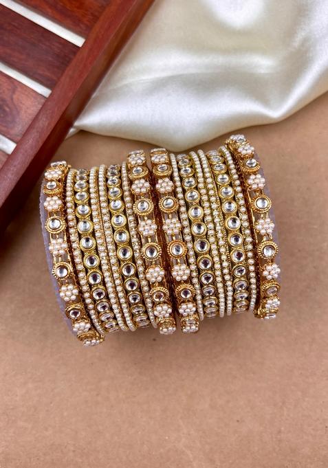 Golden Kundan Metal Metal And Plastic Wedding Chuda Bangle Set
