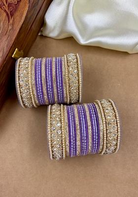Purple Velvet Metal And Plastic Wedding Chuda Bangle Set