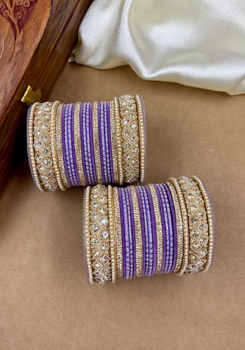 Purple Velvet Metal And Plastic Wedding Chuda Bangle Set