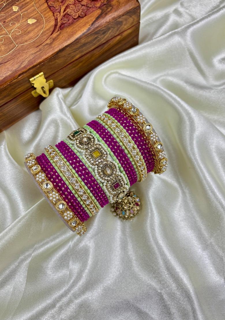 Magenta Velvet Multy Set Metal And Plastic Wedding Chuda Bangle Set
