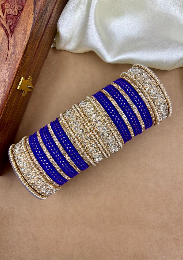 Jamli Purple Velvet Dot Metal And Plastic Wedding Chuda Bangle Set