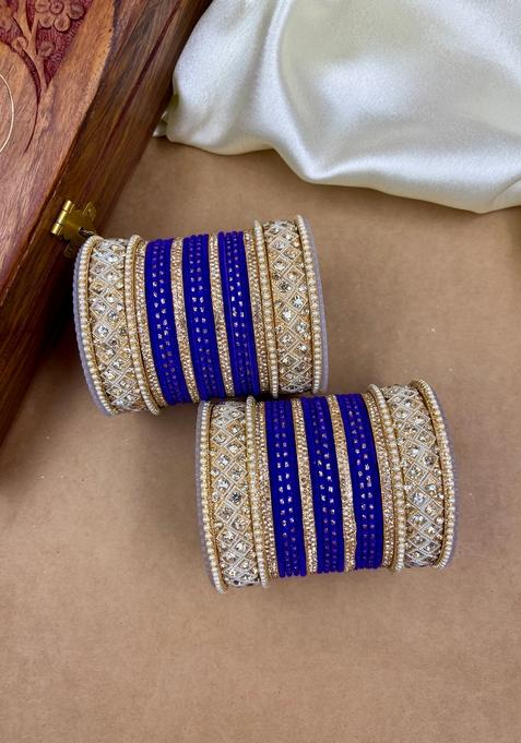 Jamli Purple Velvet Dot Metal And Plastic Wedding Chuda Bangle Set