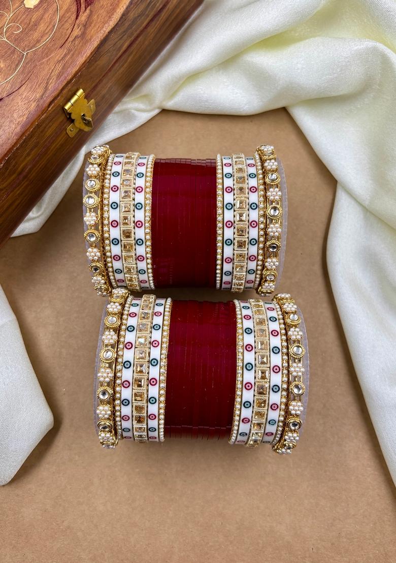 Red Punjabi Chuda Metal And Plastic Wedding Chuda Bangle Set