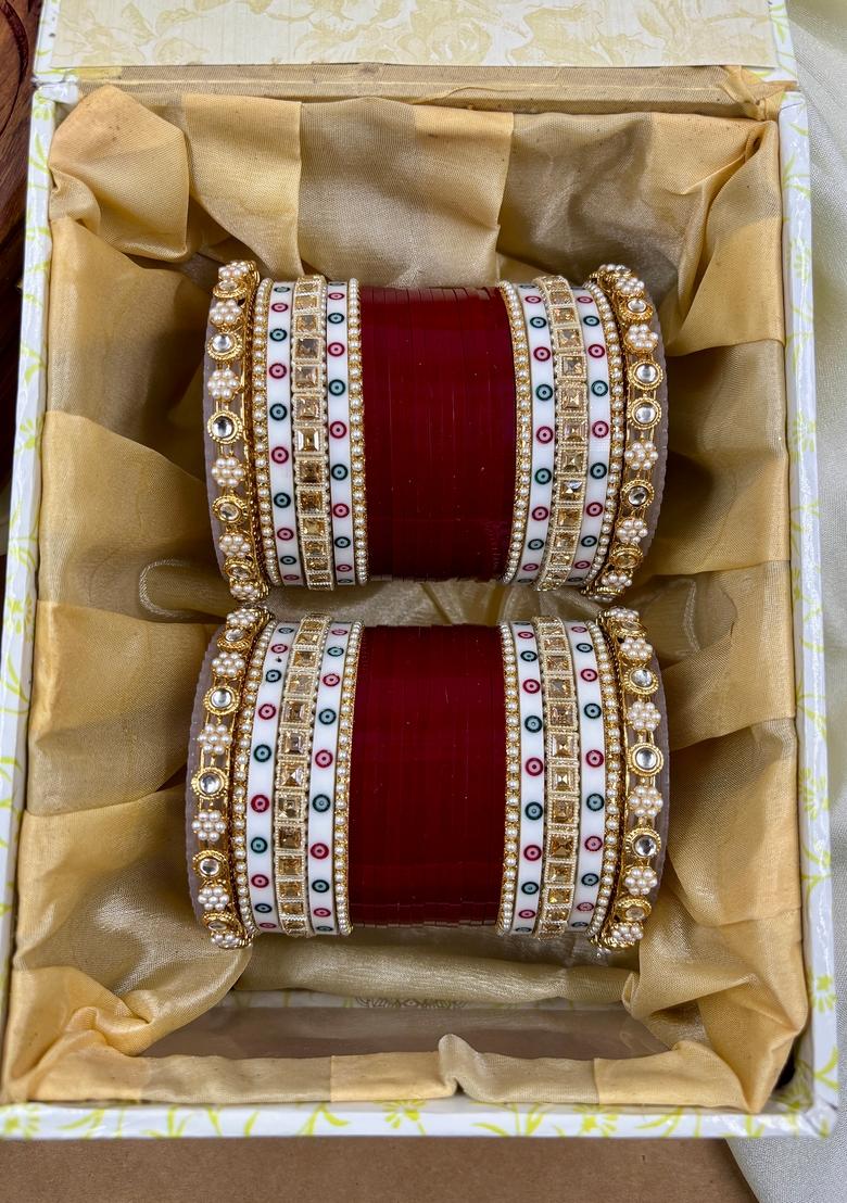 Red Punjabi Chuda Metal And Plastic Wedding Chuda Bangle Set