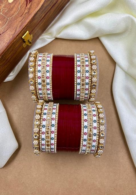 Red Punjabi Chuda Metal And Plastic Wedding Chuda Bangle Set
