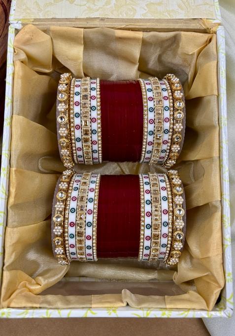 Red Punjabi Chuda Metal And Plastic Wedding Chuda Bangle Set