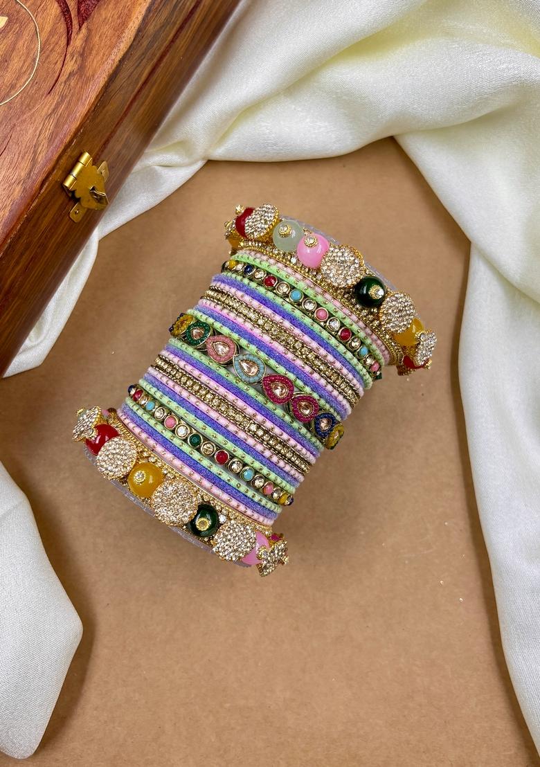 Multi Multy Set Metal And Plastic Wedding Chuda Bangle Set