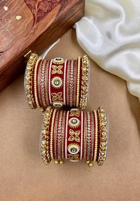 Red Rajwadi Metal And Plastic Wedding Chuda Bangle Set