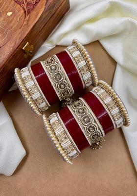 Red Punjabi Chuda Metal And Plastic Wedding Chuda Bangle Set