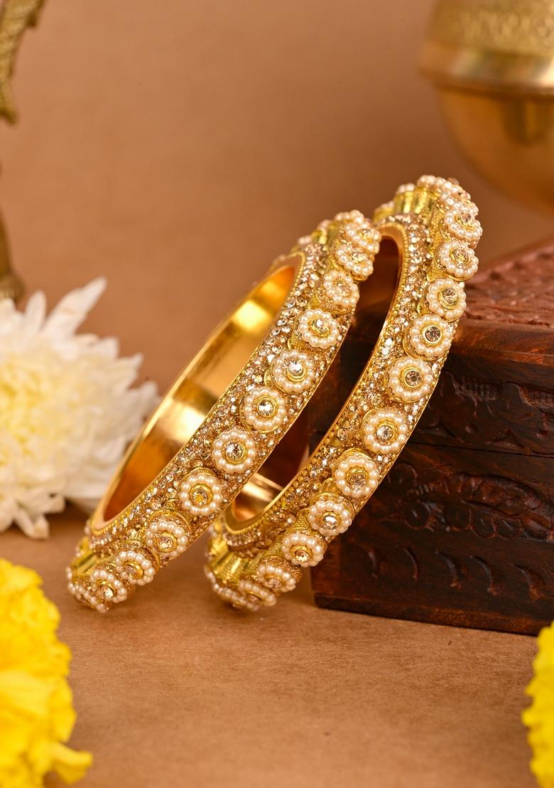 Golden Golden Sider Kada Metal And Plastic Wedding Chuda Bangle Set
