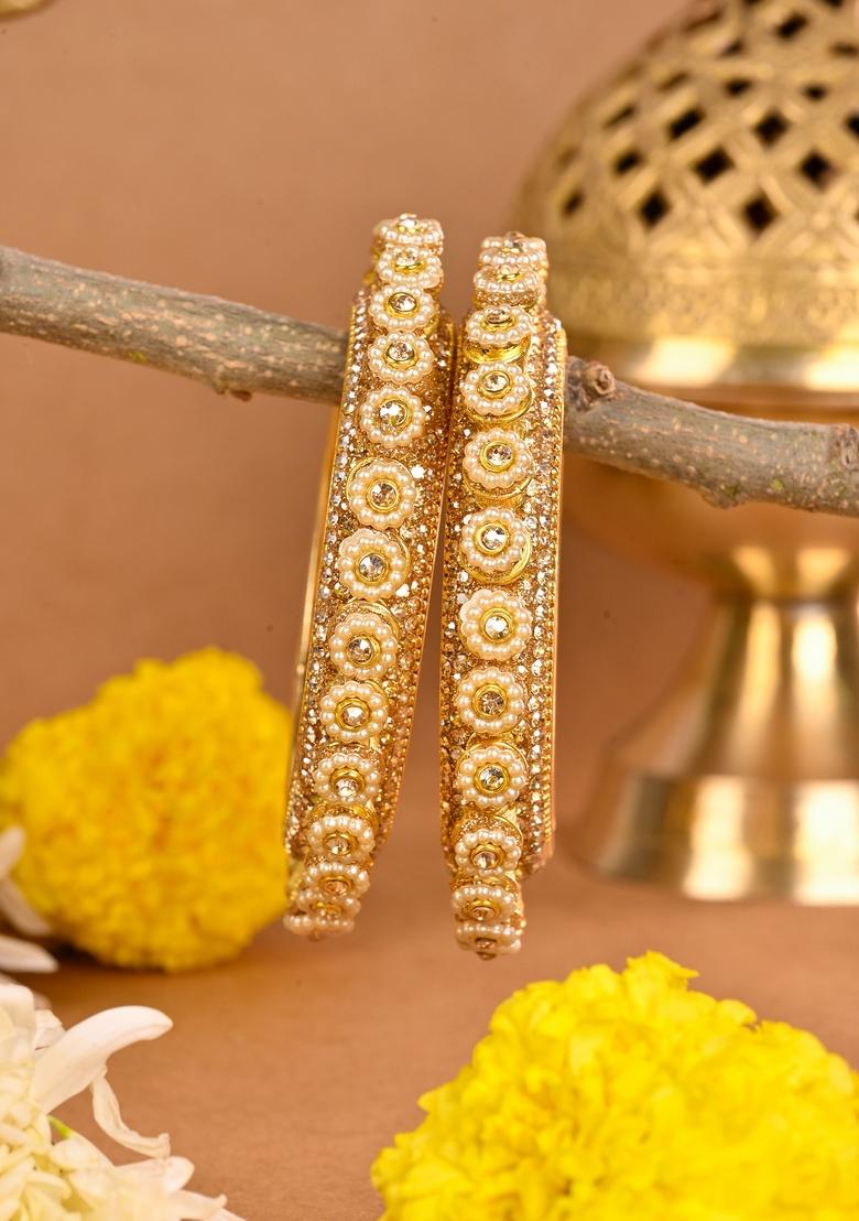Golden Golden Sider Kada Metal And Plastic Wedding Chuda Bangle Set