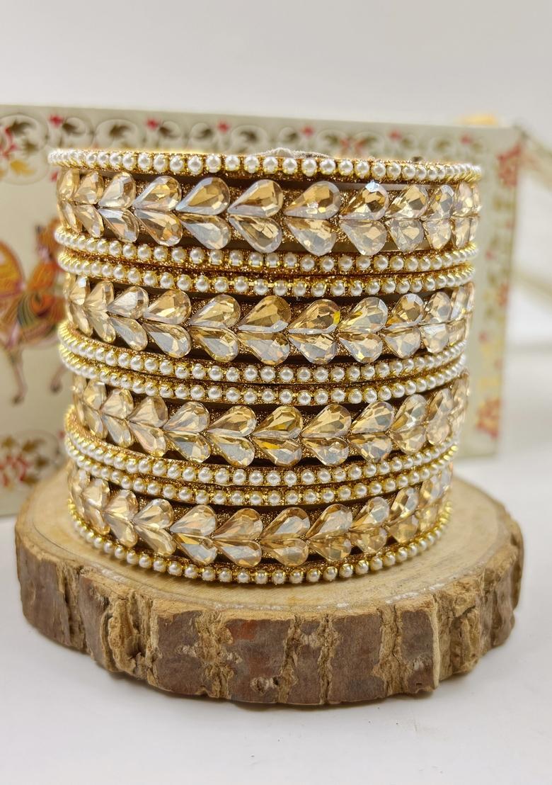 Golden Golden Pearl Set Metal And Plastic Wedding Chuda Bangle Set