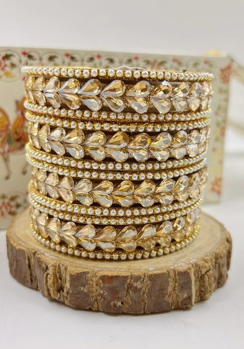 Golden Golden Pearl Set Metal And Plastic Wedding Chuda Bangle Set