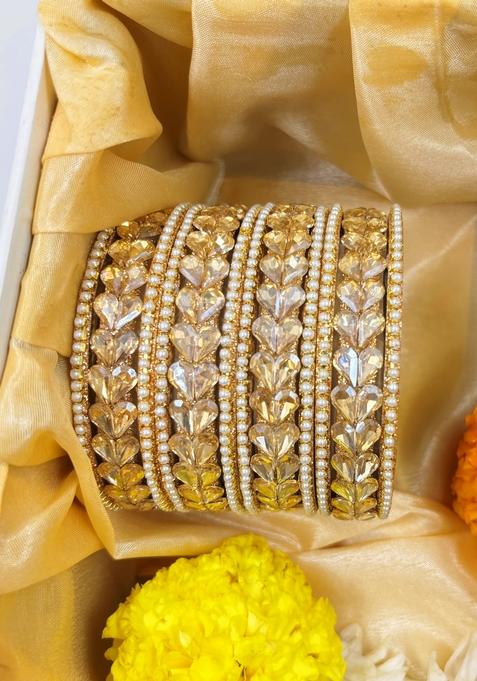 Golden Golden Pearl Set Metal And Plastic Wedding Chuda Bangle Set