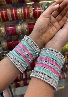 Pink Pista Pink Pista Bridal Set Metal And Plastic Wedding Chuda Bangle Set