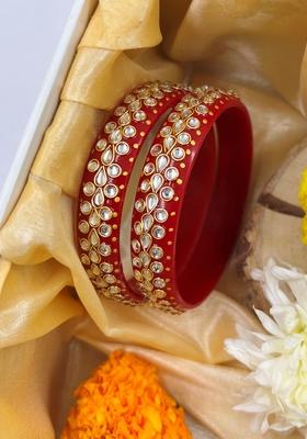 Red Rajwadi Metal And Plastic Wedding Chuda Bangle Set