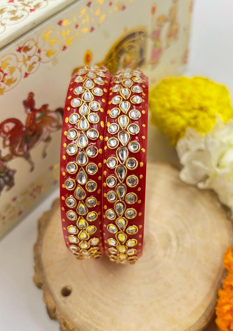 Red Rajwadi Metal And Plastic Wedding Chuda Bangle Set