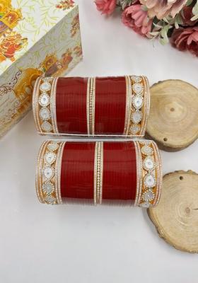 Maroon Punjabi Chuda Metal And Plastic Wedding Chuda Bangle Set