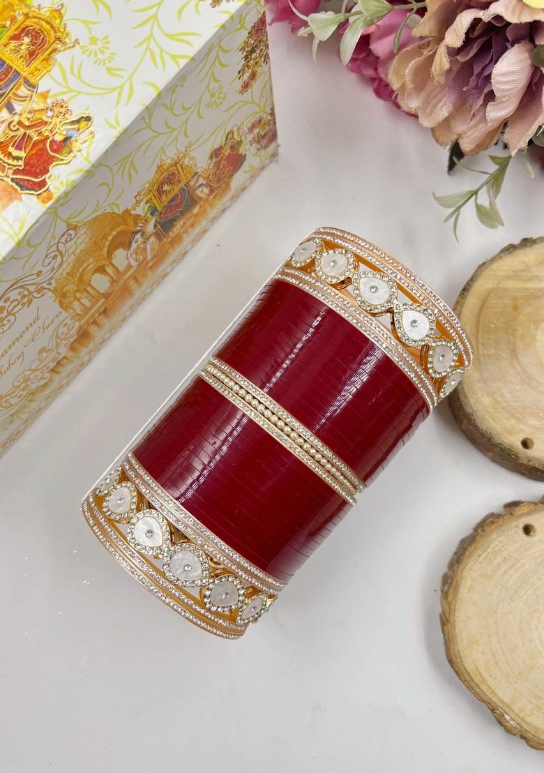 Maroon Punjabi Chuda Metal And Plastic Wedding Chuda Bangle Set