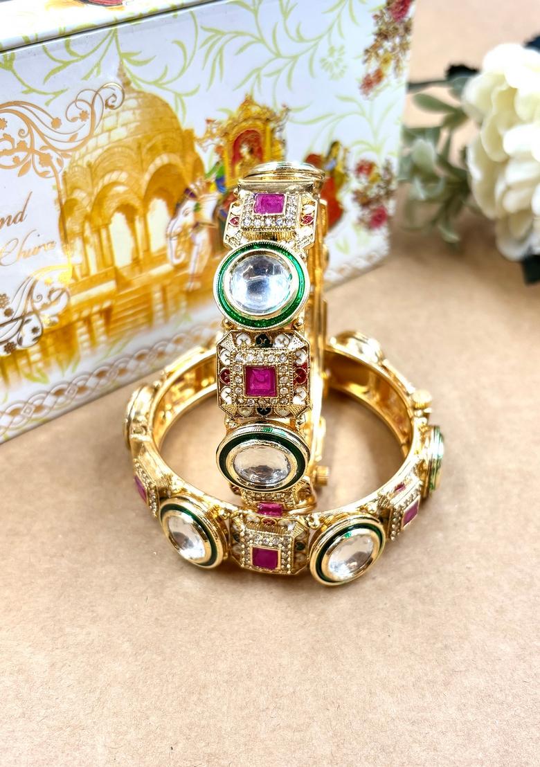 Golden Golden Polki Metal And Plastic Wedding Chuda Bangle Set