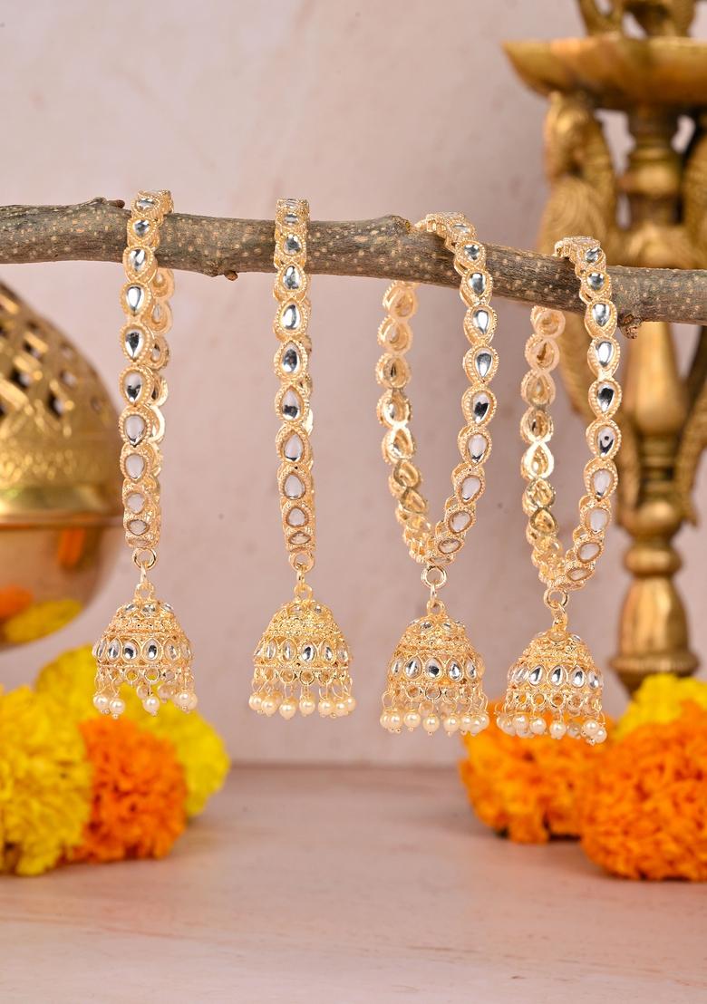 Golden Kundan Latkan Metal And Plastic Wedding Chuda Bangle Set