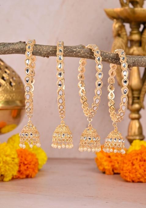 Golden Kundan Latkan Metal And Plastic Wedding Chuda Bangle Set