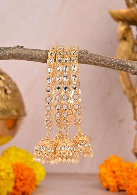 Golden Kundan Latkan Metal And Plastic Wedding Chuda Bangle Set