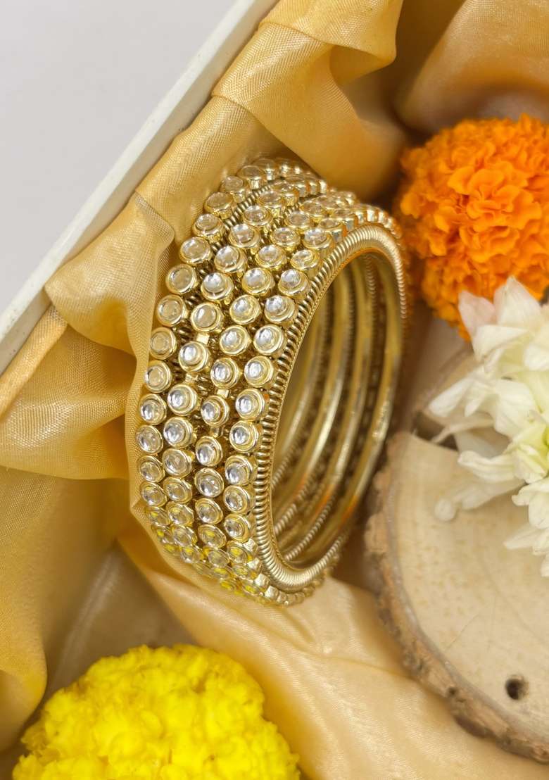 Golden Golden Studded Metal And Plastic Wedding Chuda Bangle Set - Indya