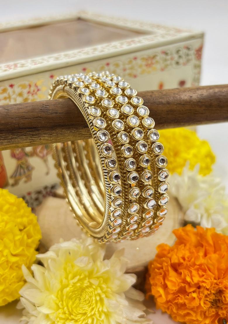 Golden Golden Studded Metal And Plastic Wedding Chuda Bangle Set