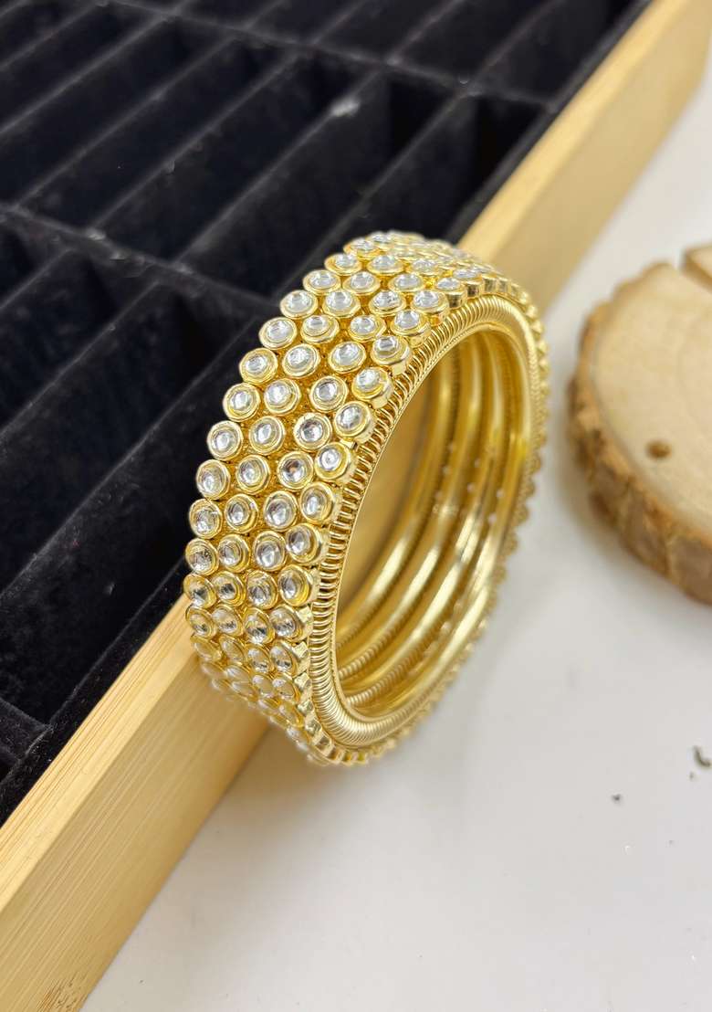 Golden Golden Studded Metal And Plastic Wedding Chuda Bangle Set - Indya