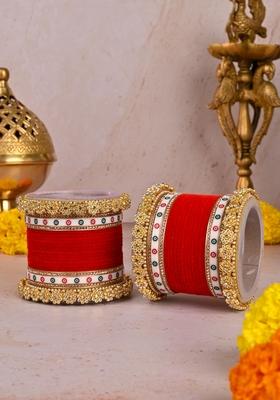Red Punjabi Chuda Metal And Plastic Wedding Chuda Bangle Set