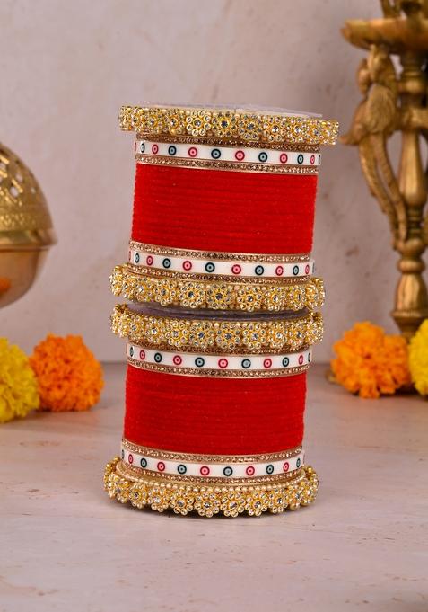 Red Punjabi Chuda Metal And Plastic Wedding Chuda Bangle Set