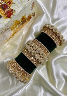 Kai Green Velvet Metal And Plastic Wedding Chuda Bangle Set