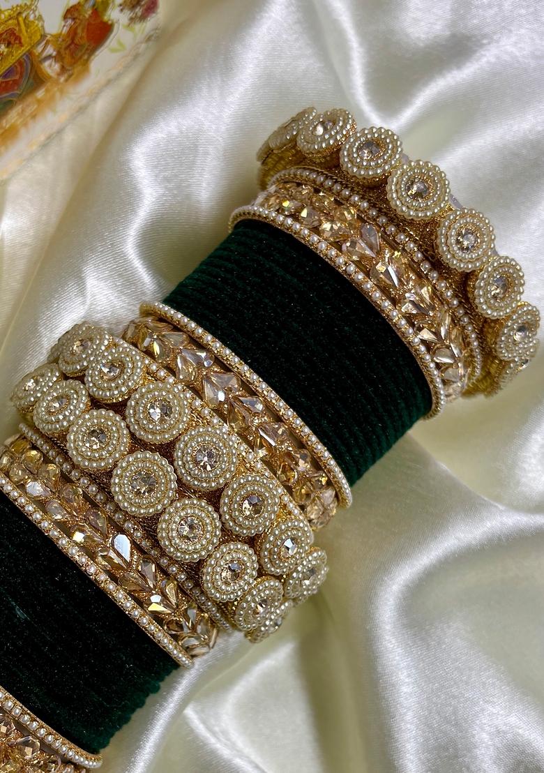 Kai Green Velvet Metal And Plastic Wedding Chuda Bangle Set